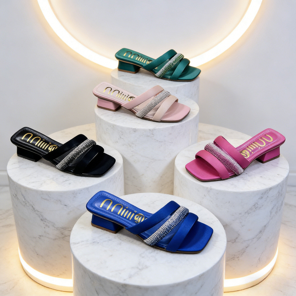 Slippers Heels High-Heeled Chunky Heel Women's Sandals for Summer Outdoor Wear Fashionable Large Size African Women's Slippers Size 41