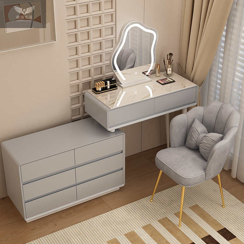 Madera maciza tablero de roca mesa de tocador de estilo de viento silencioso mesa de maquillaje de estilo de viento crema gabinete de almacenamiento mesas de cabecera de cama pequeñas mesas de maquillaje en una