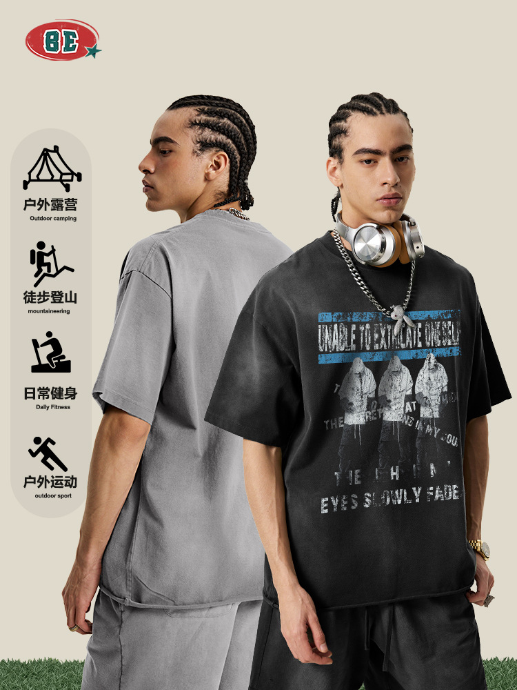 Be Hombres| 2025 verano americano marca de moda retro hacer viejos lesbianas vta rizado suelto camiseta de manga corta hombre