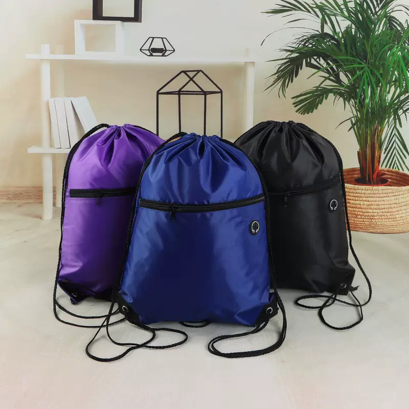 现货彩色涤纶布抽绳袋广告拉绳背包布袋双肩尼龙束口袋定制logo