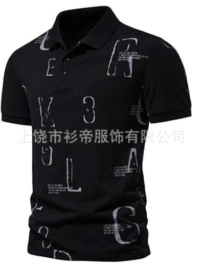 [Punto de aguja] 3D impreso camisa de polo nuevo casual de solapa de manga corta de los hombres camisa transfronteriza estación independiente