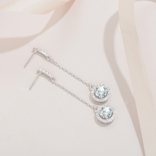 Sterling Silver S925 Mosan Diamond Bohemia European and American Ancient Silver Earrings Goddess Jewelry Earrings Tassel Long Earrings