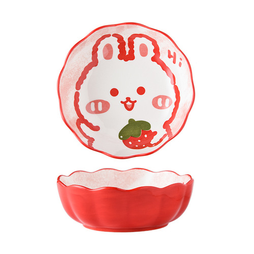 Ceramic baking bowl air fryer special bowl cute household lace bowl cartoon ice powder dessert fruit salad tableware