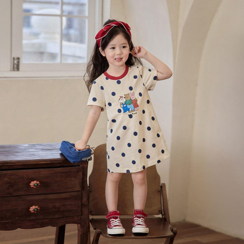 Children's pure cotton T-shirt dress for girls, summer short-sleeved dress, stylish long dress for girls, baby summer casual dress