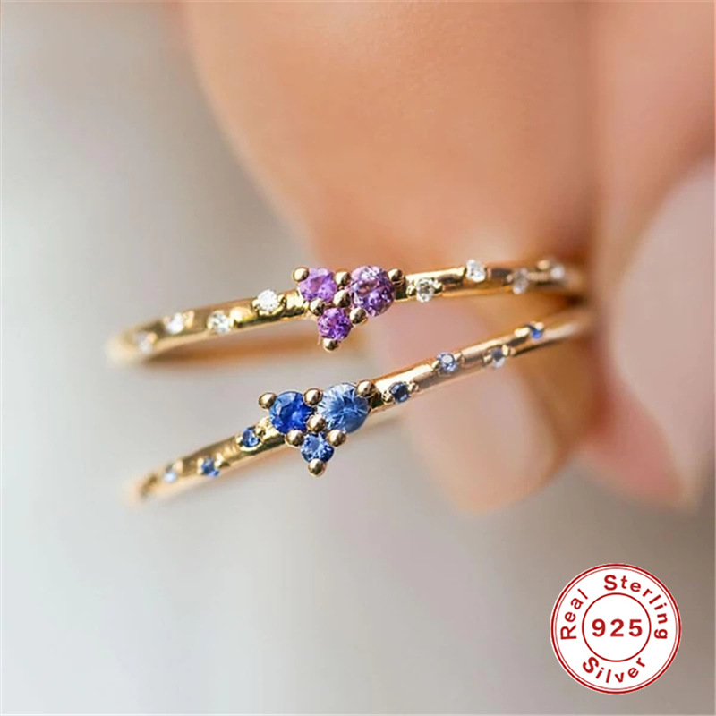 Japanese Style Irregular Sterling Silver Plating Inlay Zircon Rings 1 Piece