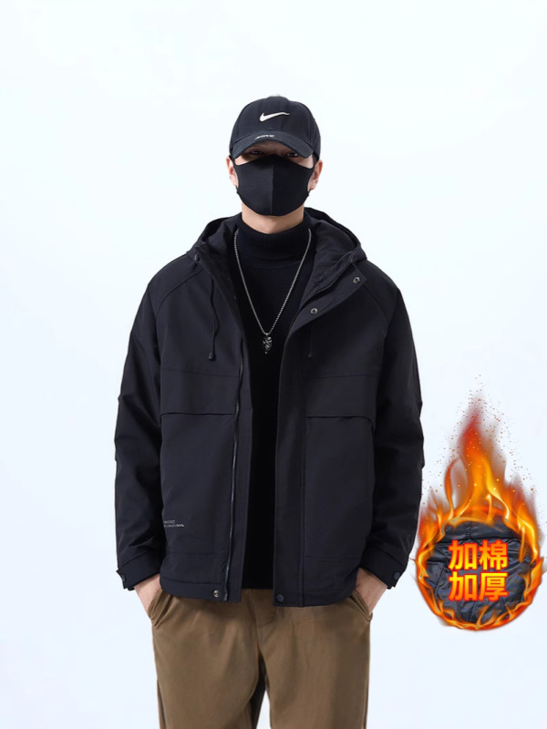 2024秋冬男性モデル韓国版男性フード付き大ポケットカジュアル綿服綿服ジャケット二綿秋冬|undefined