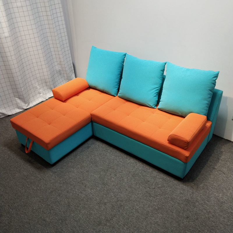 Moderno simple sofá plegable doble uso multifuncional casa pequeña esquina combinación de lavado de tela sofá cama