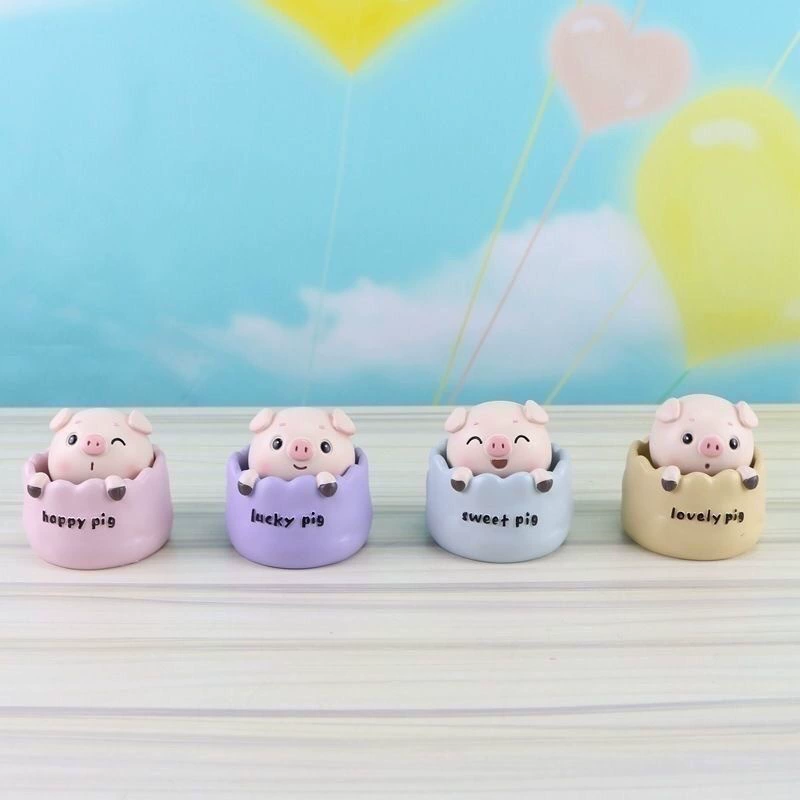 4 счастливых кота мультфильмы фигуры, милые анимационные игрушки, кукольные головы свиньи, модели машин