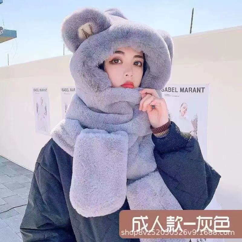 2025可爱卡皮巴拉帽子围巾一体三件套女秋冬毛绒护耳帽水豚保暖防|undefined
