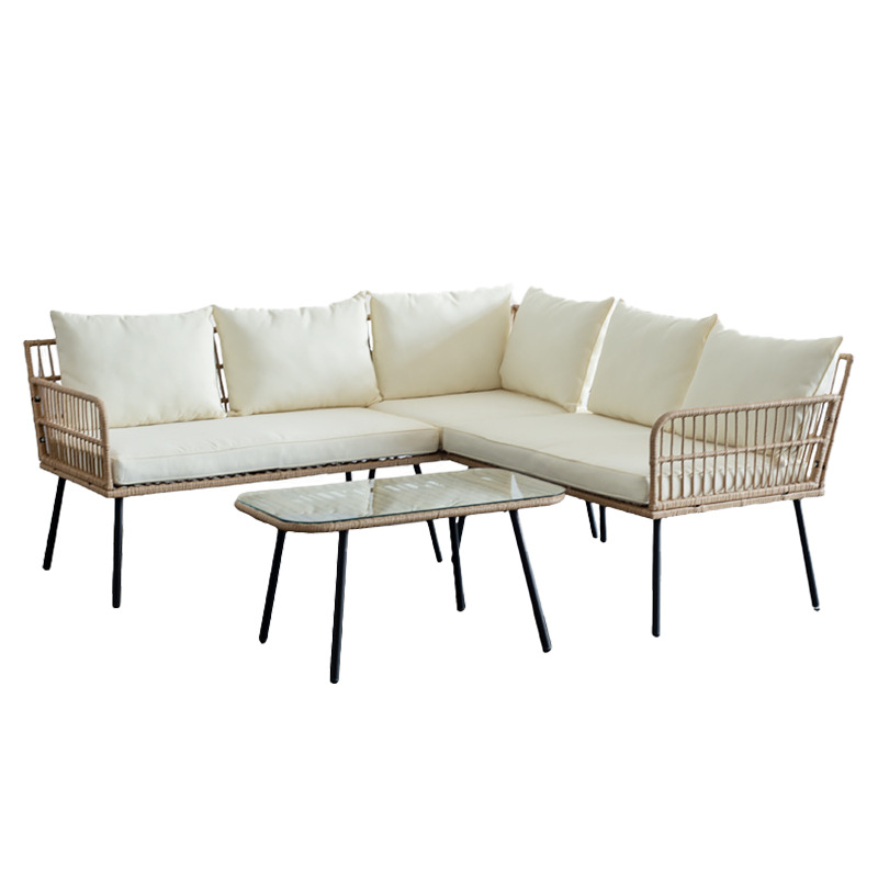 Fabricante directo de sofá de caña al aire libre combinación de patio de casa sofá de ocio mesa de té de aluminio moderno muebles simples