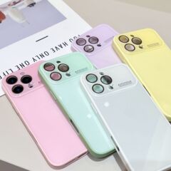 大视窗纯色亮面玻璃壳适用iPhone16pro max苹果17手机壳14/15全包