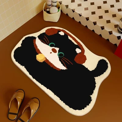 Avtomobil döşəmə paspasları: Bedroom Bedside Blanket - red-headphones-meow-4060cm-imitation-cashmere-dot-plastic-bottom