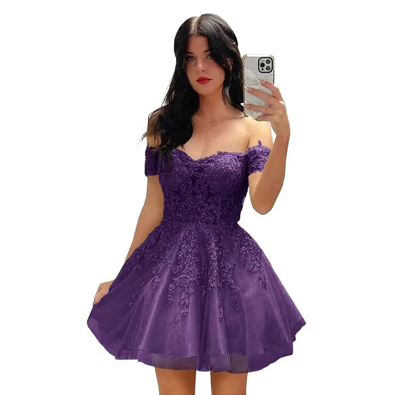 Vestido de noche corto de graduación para mujer, estilo A-line, novedad 2026, vestido de cóctel con hombros descubiertos, estilo princesa, suministro transfronterizo