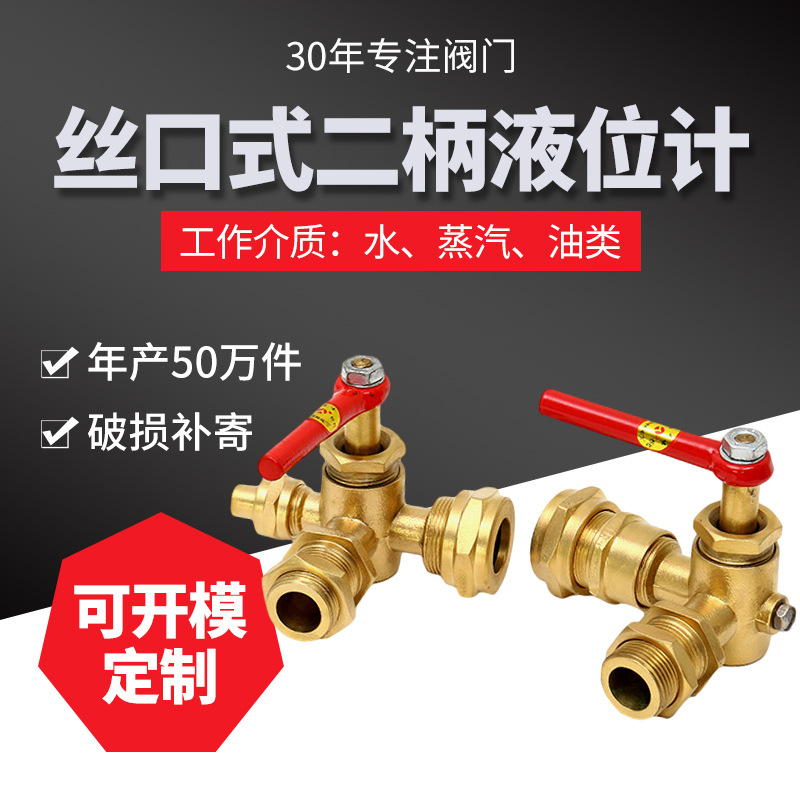 102丝口式二柄液位计 二只柄黄铜水位计 工业水箱仪表水位探测计