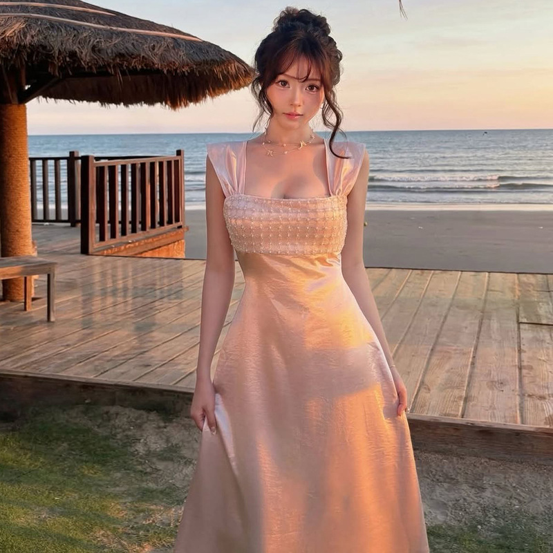 European and American Cross-Border 2026 Summer New Women's Clothing, Elegant and Stylish Spaghetti Strap Tube Top Backless Waist-Cinching Long Dress for Women