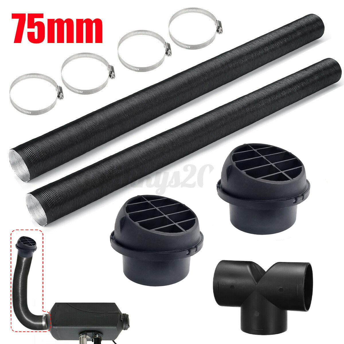 驻车加热器暖配件风机送风管可伸缩柴暖机T型出风导管波纹管配件