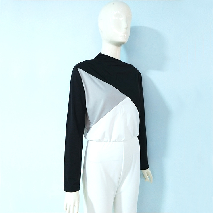 New Black White Color Matching Long Sleeve Creative Jumpsuit