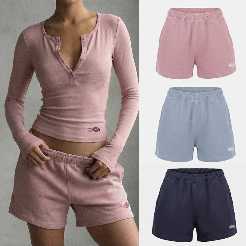 Korean Badblood American-Style Casual Shorts for Hot Girls, Fitness Running, Minimalist Style, Elastic Waist, Three-Quarter Length Shorts for Summer