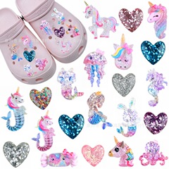 Cartoon love heart mermaid shoe flower hole hole shoes shoe buckle accessory sparkles resin decoration detachable lazy shoelace buckle