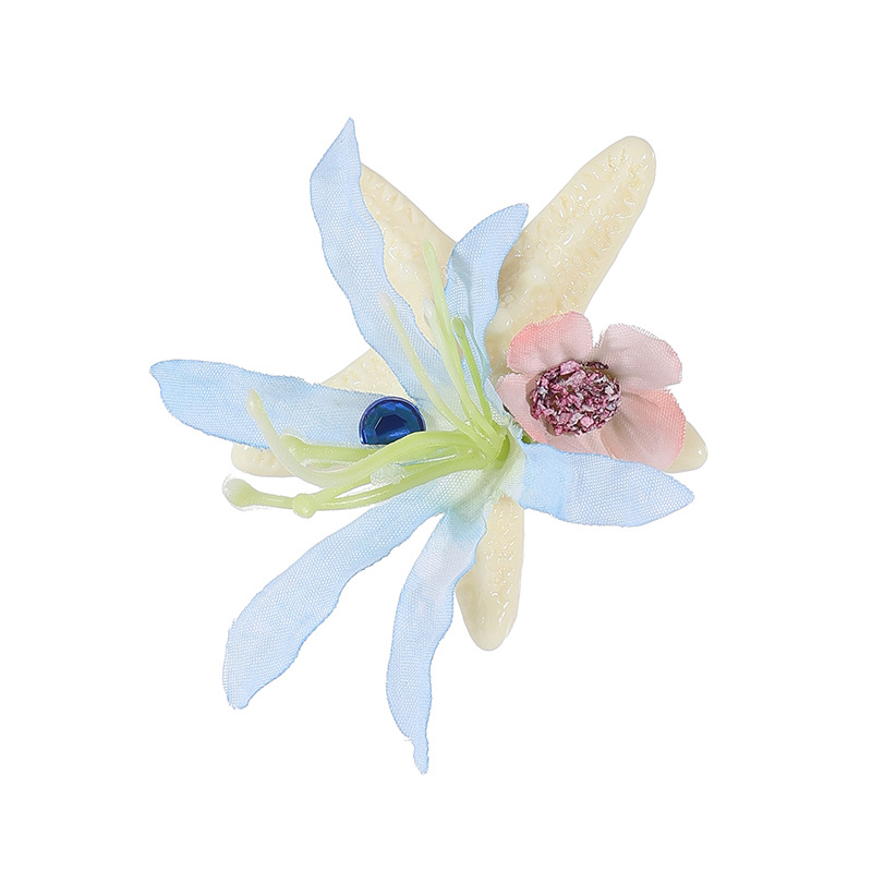 Tela con incrustaciones de diamantes, flor, estrella de mar, horquilla, nuevo estilo de vacaciones junto al mar, clip de pico de pato fresco, clip lateral dulce, accesorios para el cabello