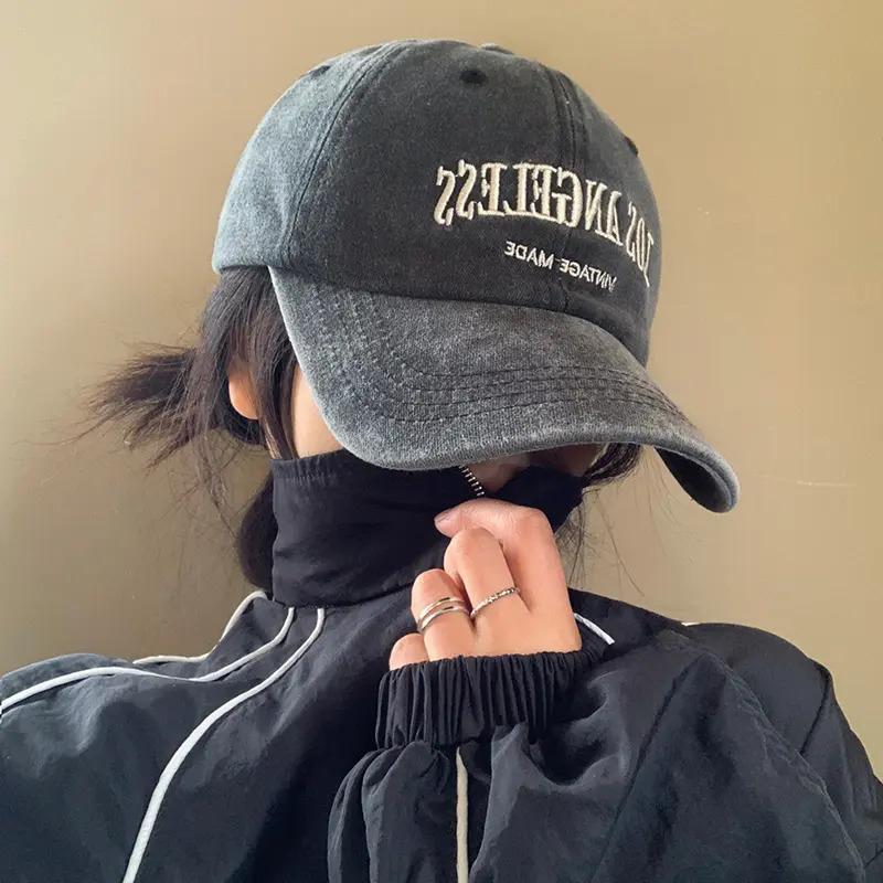 Washed American Retro Denim Baseball Cap Oversized Trendy Curved Brim Sunshade Soft Top American Duckbill Cap