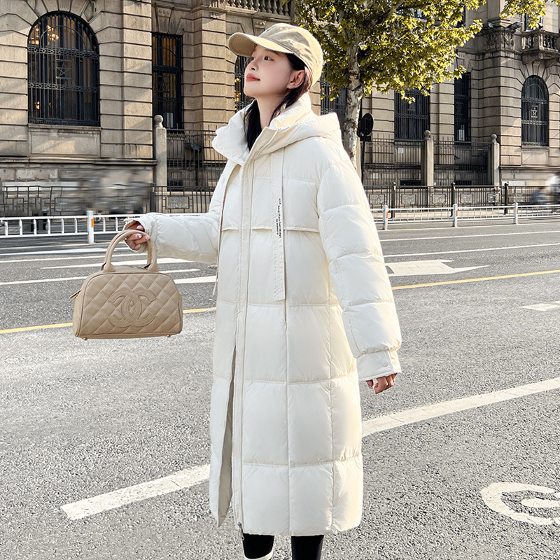 Algodón de mujer largo grueso aire caliente suelto estilo académico coreano con capuchón de algodón de color sólido comercio exterior abrigo transfronterizo