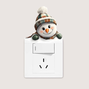 Cute Cartoon Snowman Christmas Decoration Wall Sticker Creative Switch Sticker Living Room Wall Socket Decoration Self-Adhesive Sticker