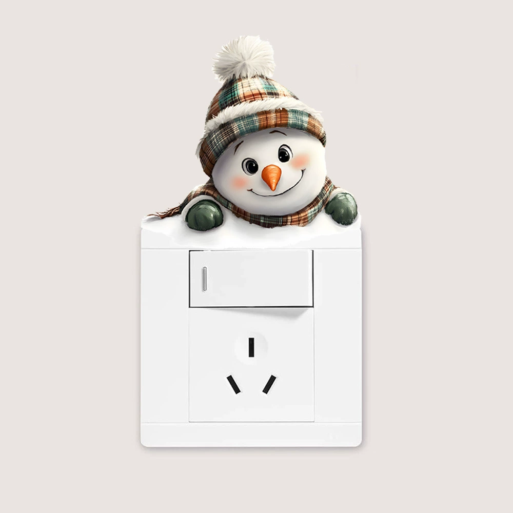 Милый мультяшный снеговик, рождественское украшение, наклейка на стену, креативная наклейка на выключатель, украшение на настенную розетку для гостиной, самоклеящаяся наклейка