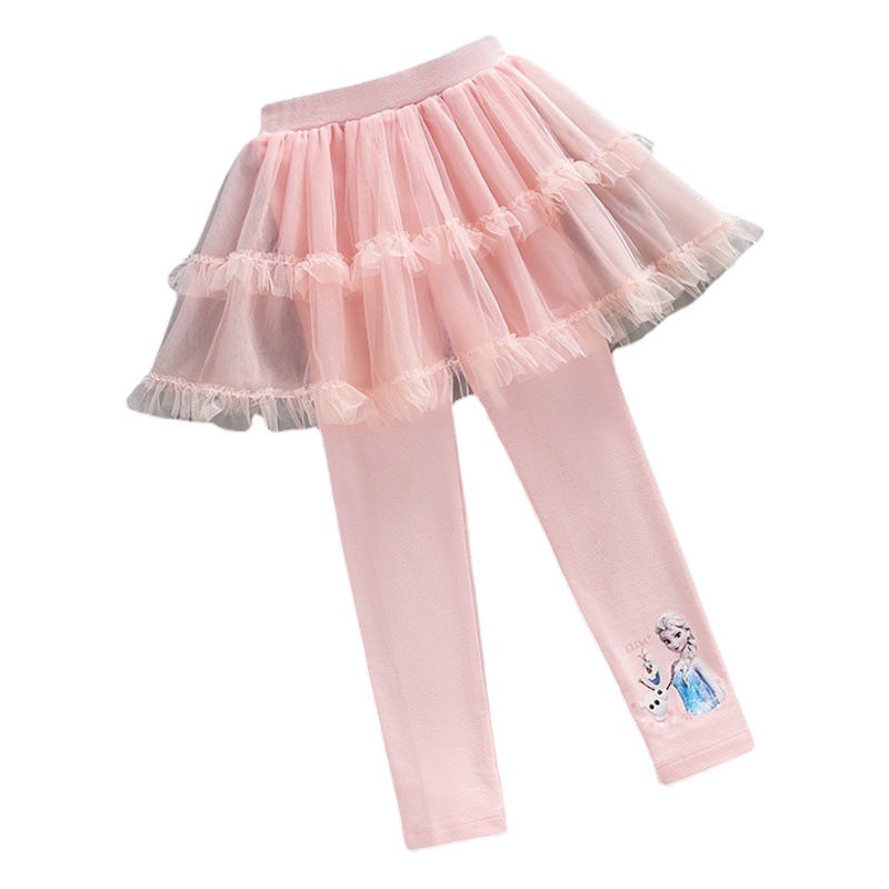Leggings de princesa Elsa para niñas, otoño 2025, nuevo estilo, pantalones exteriores para bebés, falda pantalón de malla para niñas pequeñas