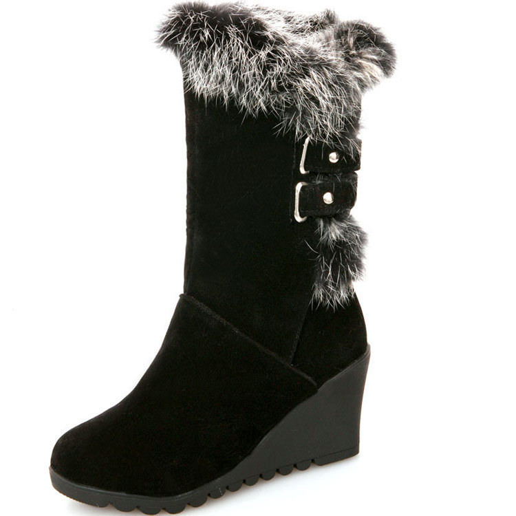 Wedge-Heeled Fur Cotton Boots, Rabbit Fur Wedge-Heeled Mid-Calf Boots, Thickeneded Warm Winter Boots for Women, Franchise 528 Wedge-Heeled Fur Cotton Boots, Rabbit Fur Wedge-Heeled Mid-Calf Boots, Thickeneded Warm Winter Boots for Women, Franchise 528