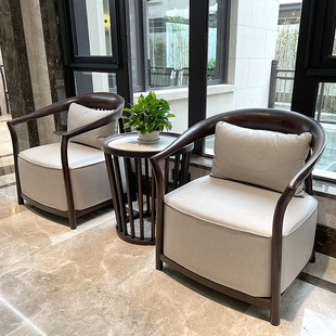 New Chinese Style Art Single Sofa Armchair Combination Furniture Ebony Wood Solid Wood Leisure Leather Master Chair