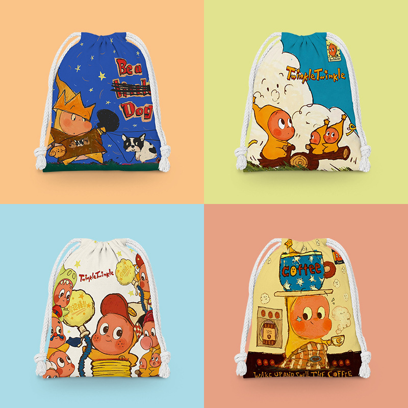 Drawstring Pocket Cartoon Small Cloth Bag Student Miscellaneous Storage Bag Makeup Bag Portable Toiletry Bag