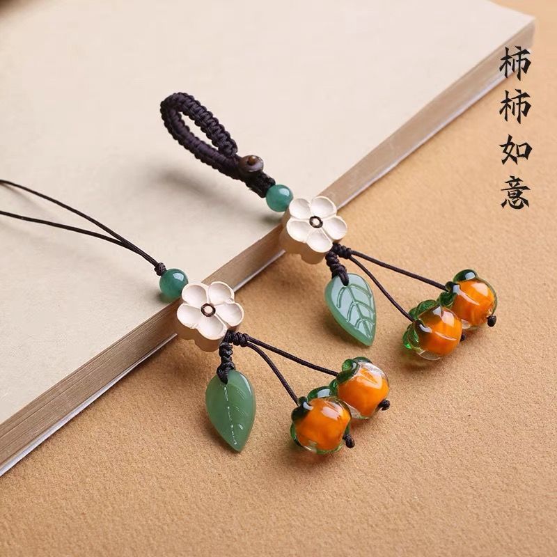 mobile phone Lanyard Colored glaze Persimmon mobile phone Pendant have cash less than that is registered in the accounts Mobile phone shell lovers Refinement Pendant