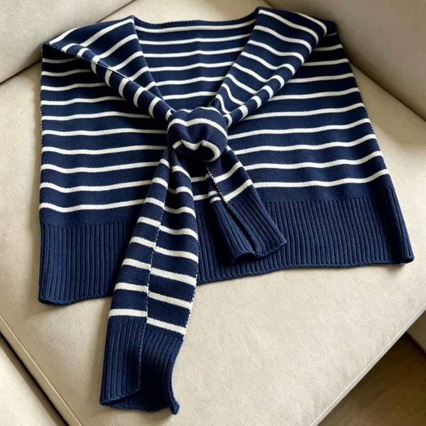 Spring and Autumn Knitted Striped Shawl, Thin Outerwear for Women, Summer Office Air-Conditioned Room Neck Protection Small Cardigan, Trendy Air-Conditioning Shirt