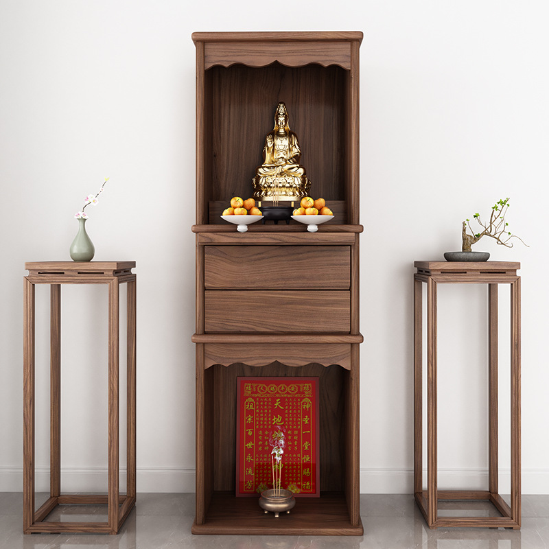 Solid Wood Double-Layer Ancestor Shrine Cabinet, New Chinese-Style Buddhist Altar Cabinet, Guanyin Buddha Cabinet, Ancestor Cabinet, Shrine Standing Cabinet