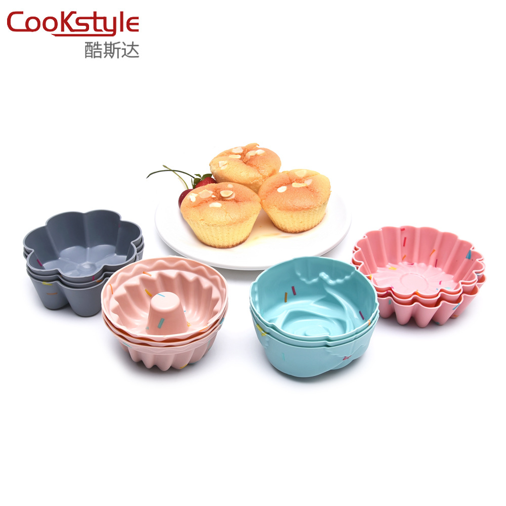 花形混款12件套馬芬蛋糕杯易脫模易清洗插卡包裝烘焙硅膠蛋糕模具