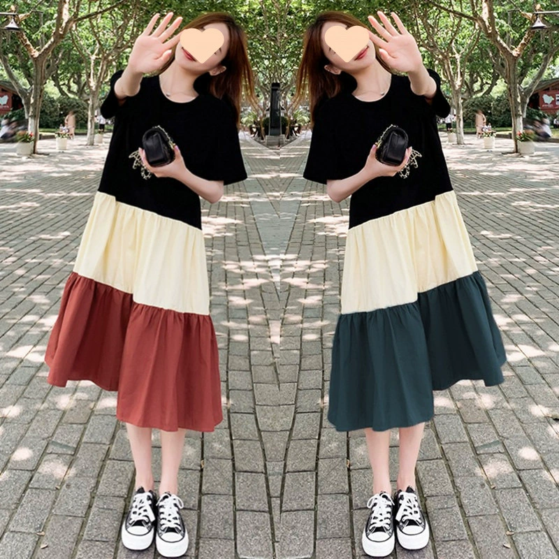 Новое летнее свободное платье-рубашка большого размера в корейском стиле с короткими рукавами для женщин и модной юбкой выше колена средней длины.