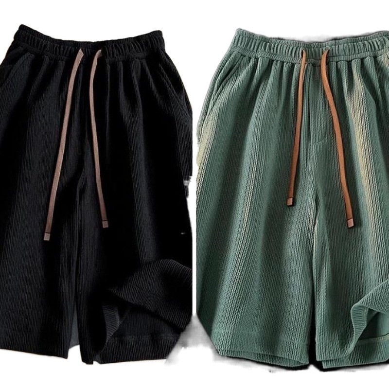 Camisas, menos ropa, pliegues de gran tamaño, seda de hielo, pantalones cortos de secado rápido, pantalones finos de verano para hombres, pantalones de playa, deportes sueltos y ocio