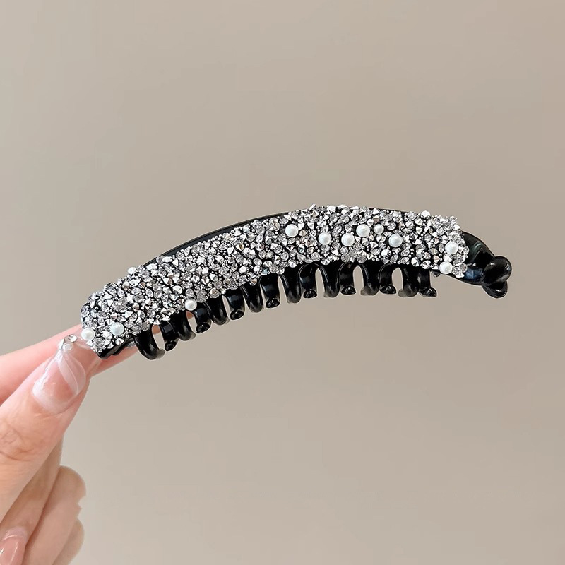 1#White pearl diamond banana clip 10.5cm