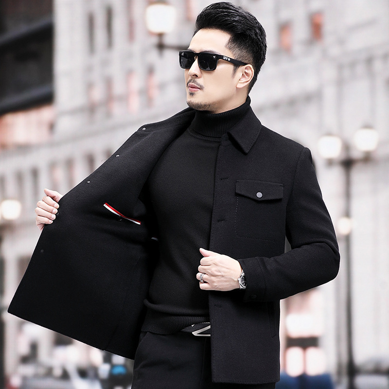 Men's Jacket 2025 Autumn and Winter Handmade Double-Sided Woolen Shirt Version Wool Lapel Jacket Business Casual Woolen Outwear