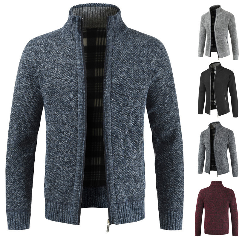 2020 Comercio exterior transfronterizo Otoño e Invierno nuevos hombres de cuello alto cardigan suéter con cremallera suéter de abrigo de manga larga Hombre moda masculina