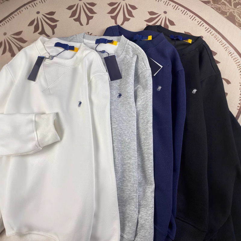 Cross-Border Rl Pony Logo Pure Cotton Thick Pullover Couple Autumn and Winter Embroidered Crew Neck Sweatshirt Men's Long-Sleeve Sweatshirt Cross-Border Rl Pony Logo Pure Cotton Thick Pullover Couple Autumn and Winter Embroidered Crew Neck Sweatshirt Men's Long-Sleeve Sweatshirt