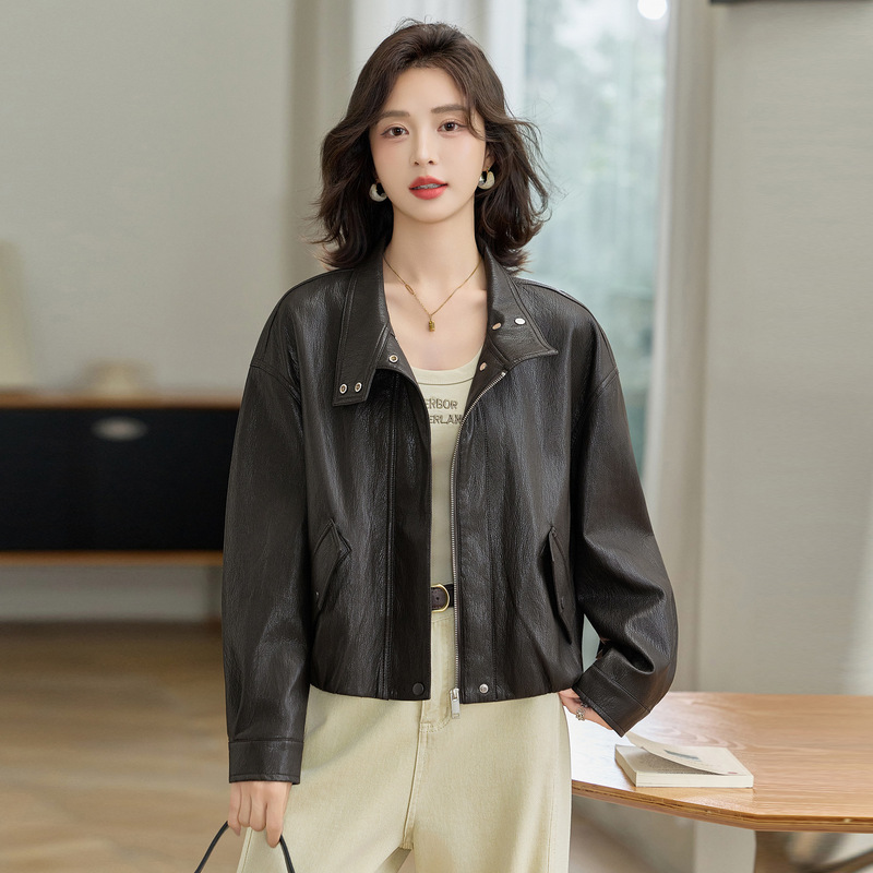 立领开衫女式皮衣2025秋新款时尚洋气小个子短款夹克上衣YG82998|undefined