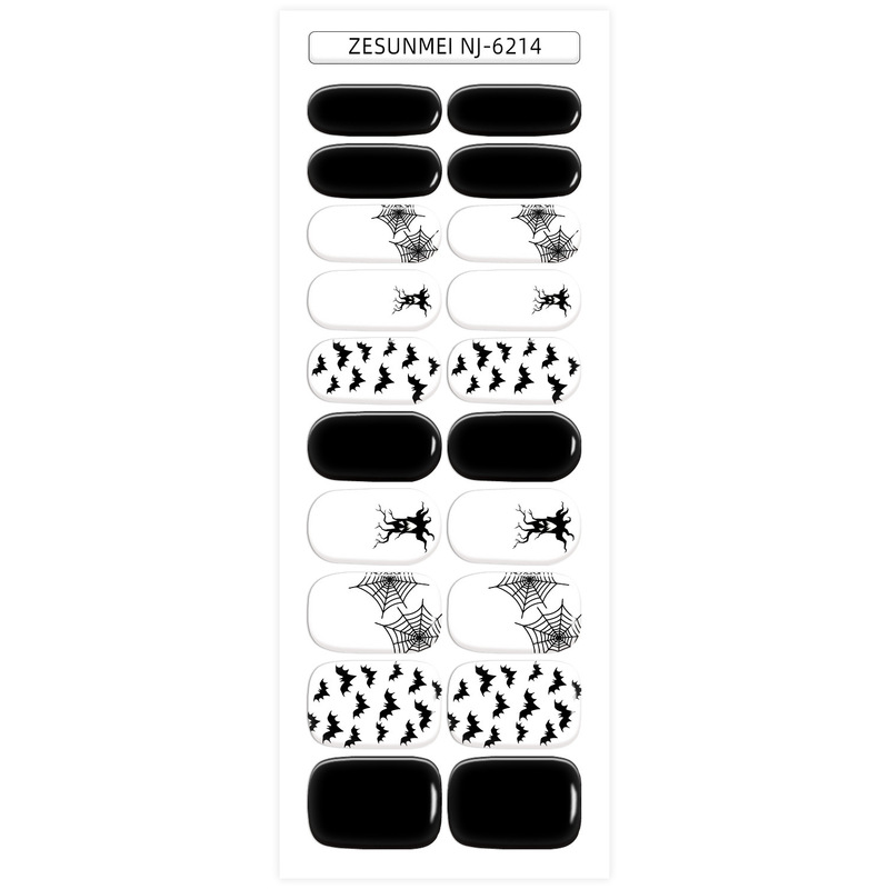 Cross-Border Halloween Gel Nail Stickers Pumpkin Stickers Nail Art Spider Uv Semi-Cured Nails Cartoon Ins Style Full Stickers