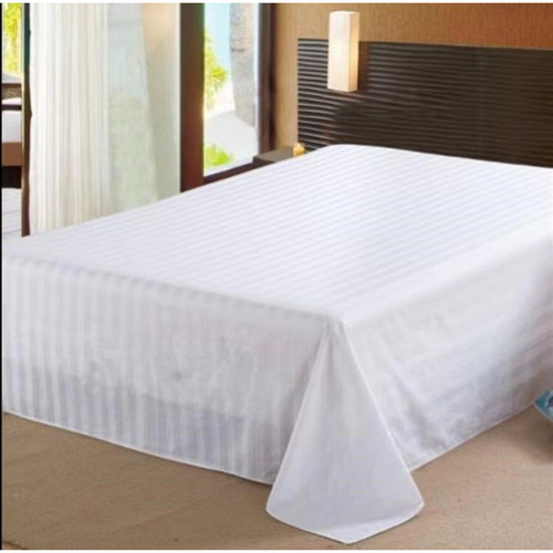 宾馆酒店纯白色缎条纹床单民宿美容院洗浴按摩店纯色单件床单