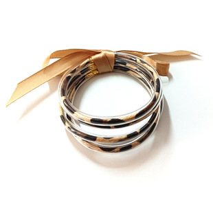 Amazon 2021 Creative New Multi-Layer Silicone Bow Leopard Bracelet Ribbon Bracelet Bracelet Set