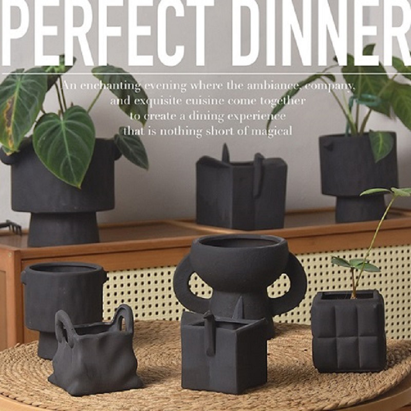 Scandinavian Stoneware Dried Flower Vase Ins Style Entrance Ornaments Simple Home Matte Special-Shaped Simple Ceramic Ornaments