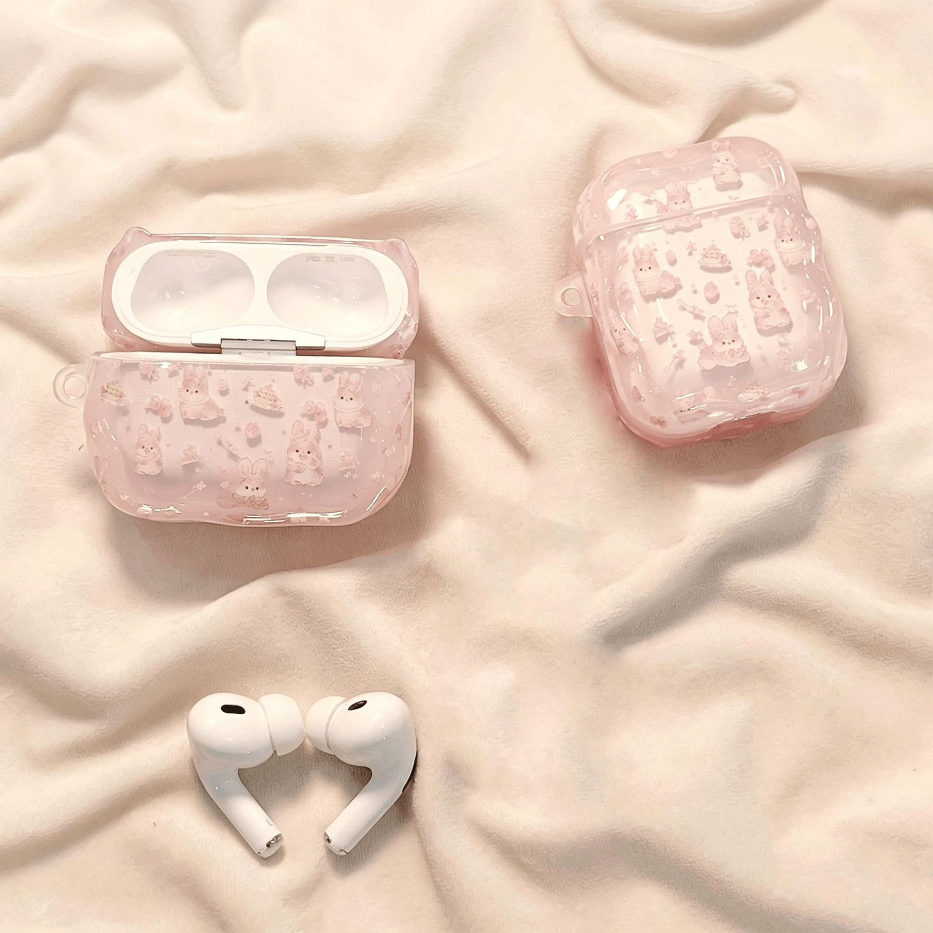 Conejos lindos rosa para airpods4 cubierta de auriculares bluetooth huaqiang norte 5 generación airpodspro3 estuche