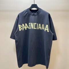 高バージョンパリ24春夏新作黄色テープ包帯プリント水洗いして古い磨かれたB家の正しい半袖tシャツ