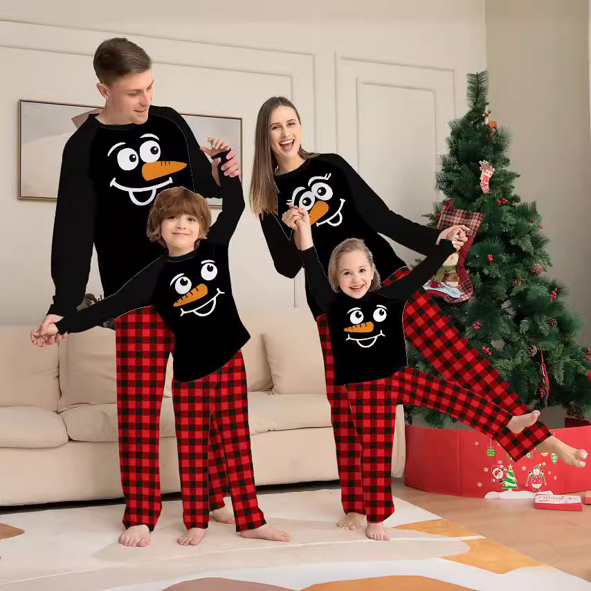 Christmas Cartoon plaid Christmas family dress printed home dress pajamas_viptrois.com